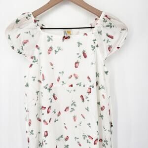 Girls 14/16 Floral Midi Dress White Rose Sheer Overlay CottageCore Fairy Girly